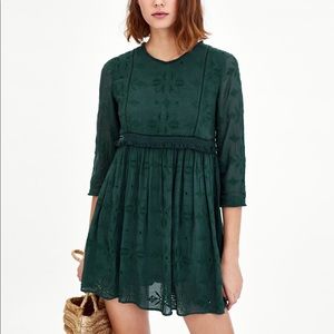 Hunter Green Jumpsuit Dress with cutwork embroidery - small